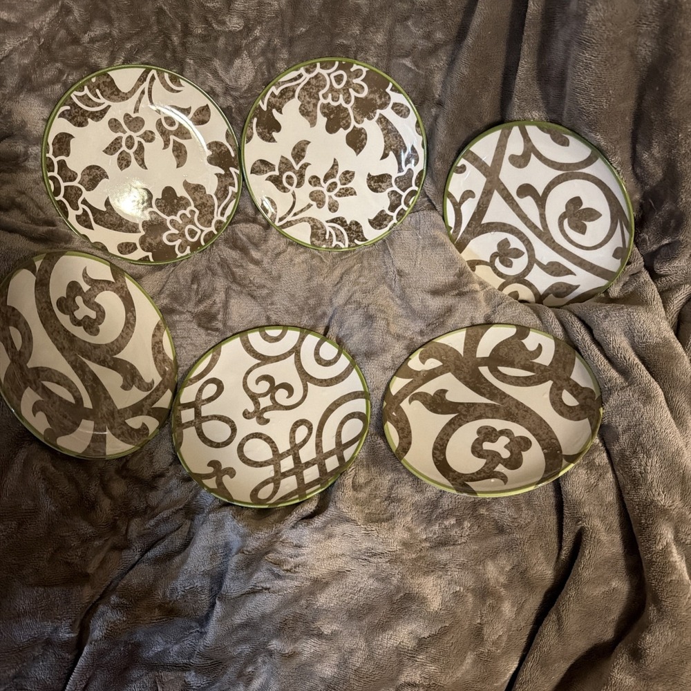 Southern Living Appetizer Plates Set of 6 TERRACE Gothic Pattern Beautiful Tan24